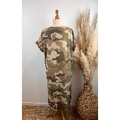 Robe longue en mailles lurex tête de mort mexicaine camouflage Grande Taille