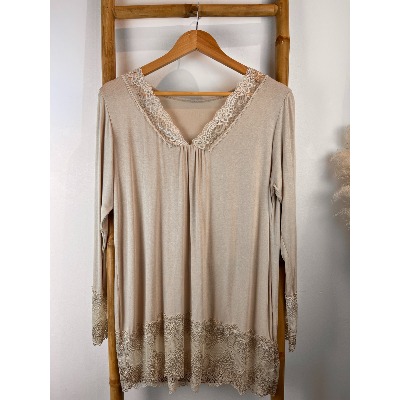 Top "Rouleaux" dentelle manches longues 38-46