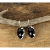 Boucles d'oreilles bohme cabochon onyx noir en argent 925