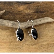 Boucles d'oreilles bohème cabochon onyx noir en argent 925