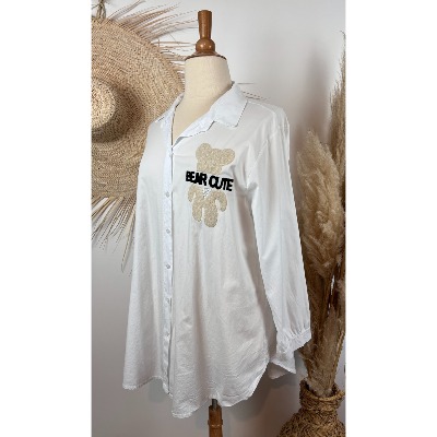 Chemise blanche ours bohème grande taille