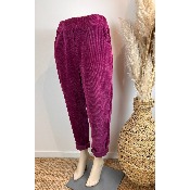 Pantalon détente en velours prune grande taille