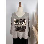 Pull taupe imprim lopard et serpent grande taille