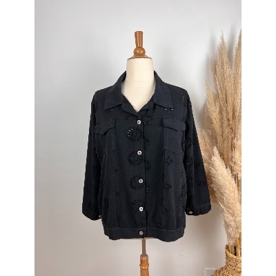 Veste en coton broderie anglaise noir grande taille