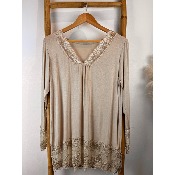 Top "Rouleaux" dentelle manches longues 38-46