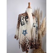 Veste Léopard Kimono en maille lurex grande taille