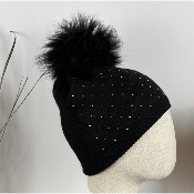 Bonnet strass pompon en marmotte 