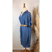 Robe tencel clair ou foncé col chemise + ceinture grande taille