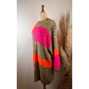 Robe pull grosses mailles orange/fushia grande taille