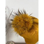 Bonnet strass pompon en marmotte 