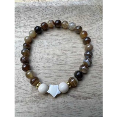 Bracelet bohème grande taille en pierres naturelles agate