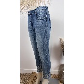 Jean slim 7/8ème brodé frangé bohème grande taille