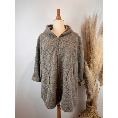 Manteau à capuche effet laine bouillie duveteuse grande taille