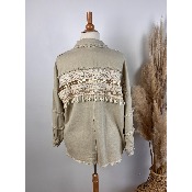 Veste surchemise bohème coton effiloché beige