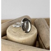 Bague cabochon quartz fum en argent 925 grande taille