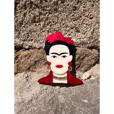 Broche Frida Kahlo rouge aimantée