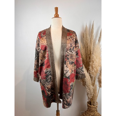 Kimono veste en suédine léopard grande taille