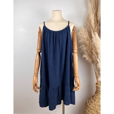 Robe courte bretelles en gaze de coton 