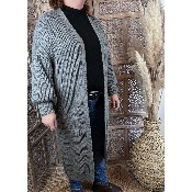 Gilet long grosses mailles gris grande taille