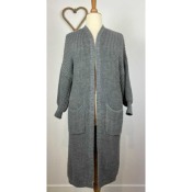 Gilet long grosses mailles gris grande taille