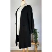 Gilet long grosses mailles noir grande taille