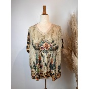Pull fin lurex manches courtes tte de buffle cactus grande taille