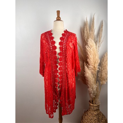 Kimono mi-long dentelle bohème grande taille