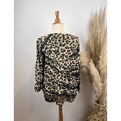 Pull manches longues en mailles lurex imprimées fleur léopard grande taille