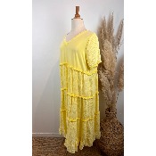 Robe longue gaze de coton effilochée grande taille jaune