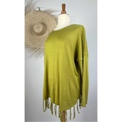 Pull mailles fines à franges lurex argenté - vert anis