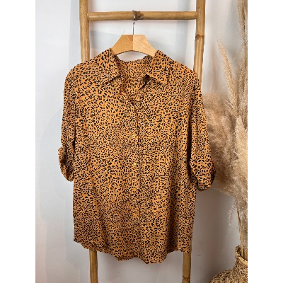 Chemise coton imprimé petit léopard grande taille
