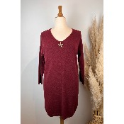 Robe pull mailles uni + broche amovible grande taille