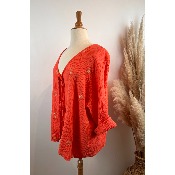 Boléro veste en gaze de coton brodé corail grande taille