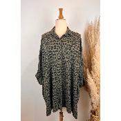 Chemise léopard coton sweat léger + broches amovibles grande taille