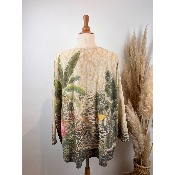 Pull manches longues en lurex imprimé singe toucan grande taille