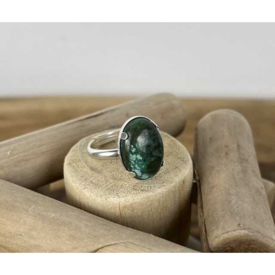 Bague cabochon turquoise d'Inde en argent 925 grande taille