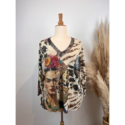 Pull manches longues en mailles lurex imprimées Frida grande taille