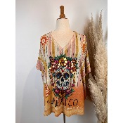 Pull fin lurex manches courtes Tte de mort Calavera grande taille