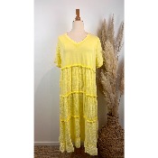 Robe longue gaze de coton effiloche grande taille jaune