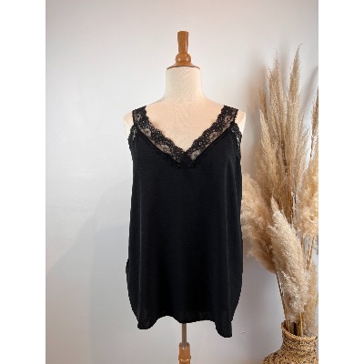 Top coton bretelles en dentelle noir grande taille