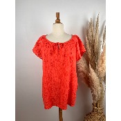 Tunique bohème gaze de coton & broderie anglaise corail grande taille