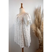 Tunique bohème gaze de coton & broderie anglaise blanc grande taille