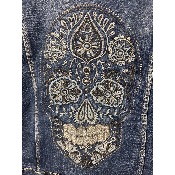 Veste en jean tête de mort mexicaine brodé strass bohème